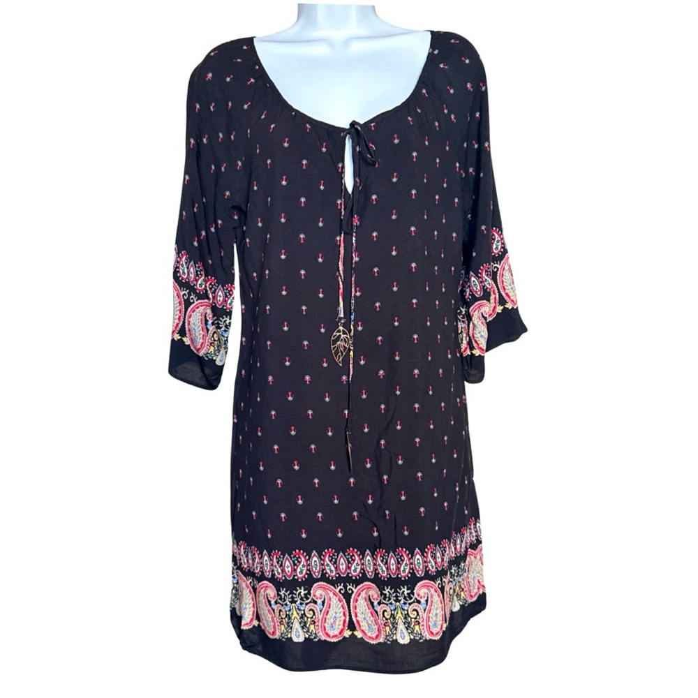 Boho Chic Black Paisley Tunic Dress. Size M